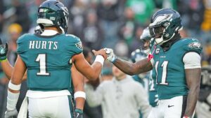 getty jalen hurts aj brown eagles pregame